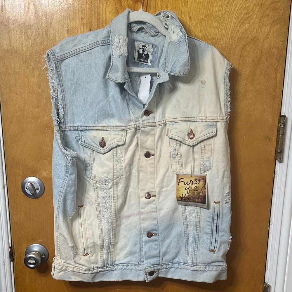 LF Light Blue Distressed Denim Vintage Vest